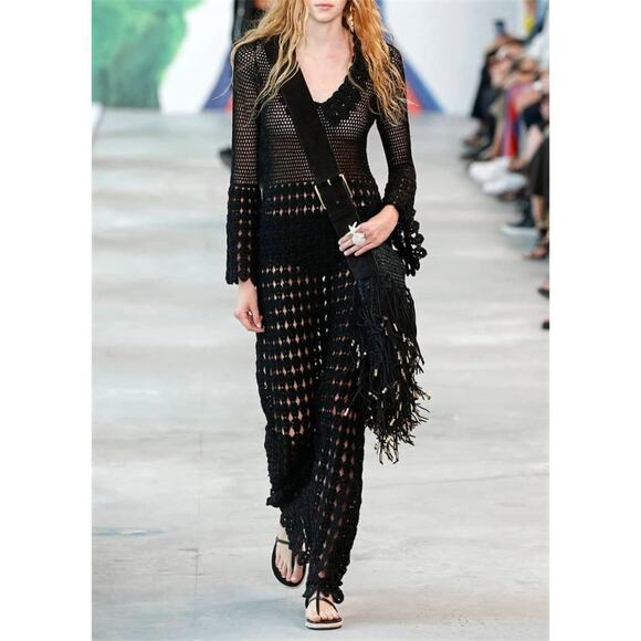 Michael Kors Collection Gold Metallic Crochet Bell Sleeve Midi Dress - Picture 7 of 8